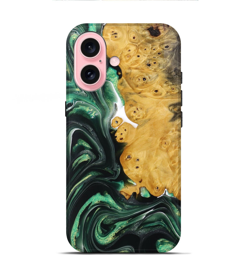 iPhone 16 Wood+Resin Live Edge Phone Case - Ashlyn (Green, 712328)