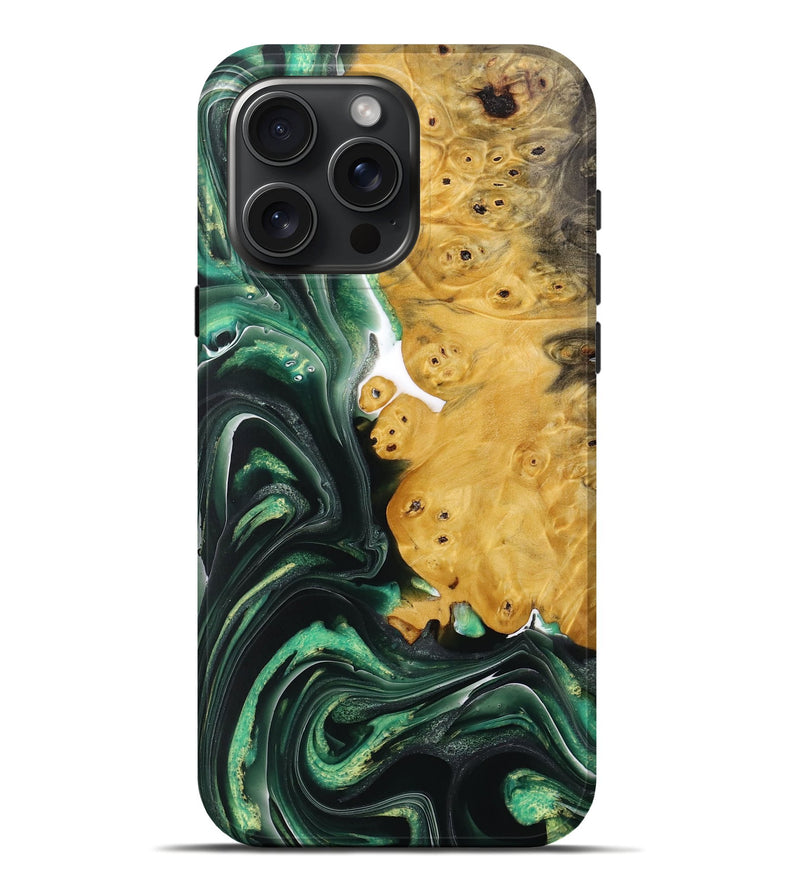 iPhone 16 Pro Max Wood+Resin Live Edge Phone Case - Ashlyn (Green, 712328)