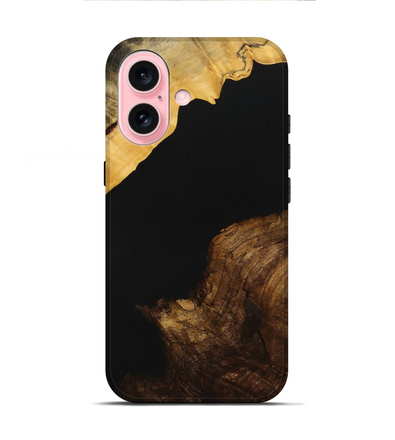 iPhone 16 Wood+Resin Live Edge Phone Case - Laurence (Pure Black, 712332)