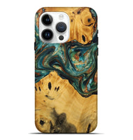 iPhone 15 Pro Max Wood+Resin Live Edge Phone Case - Martin (Teal & Gold, 712340)