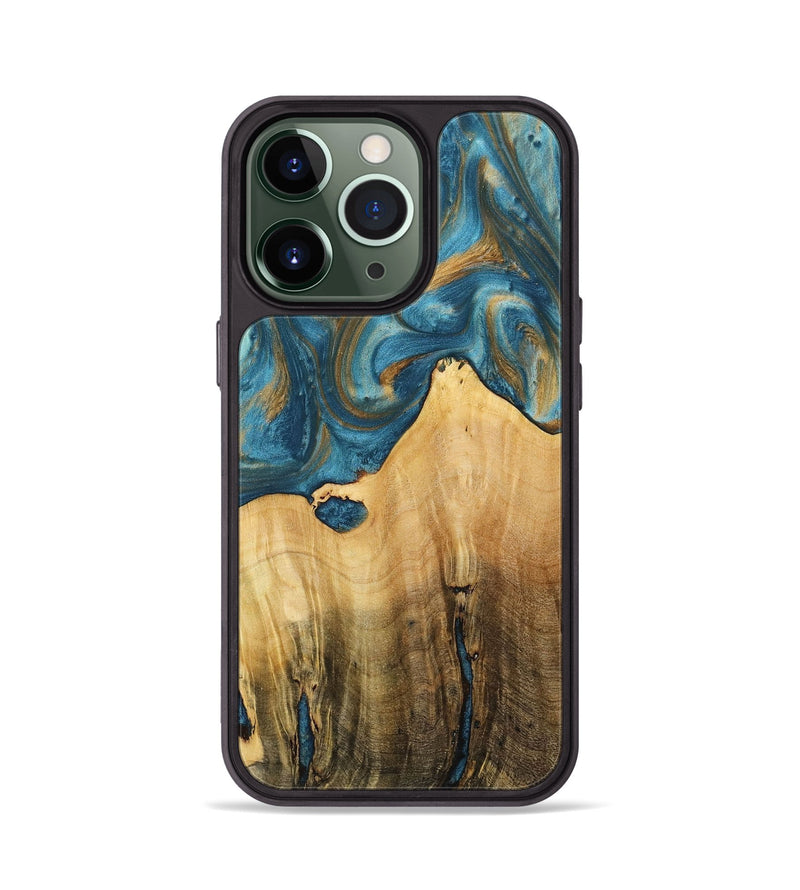 iPhone 13 Pro Wood+Resin Phone Case - Fredrick (Teal & Gold, 712344)