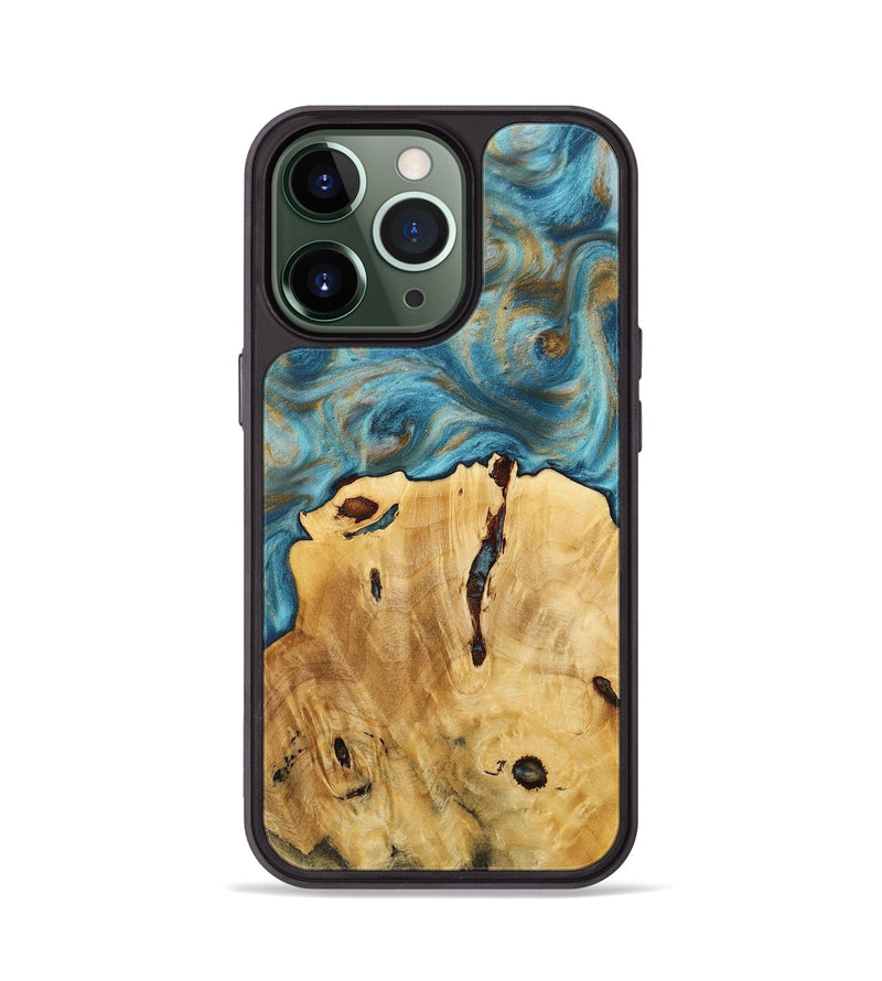 iPhone 13 Pro Wood+Resin Phone Case - Clay (Teal & Gold, 712346)