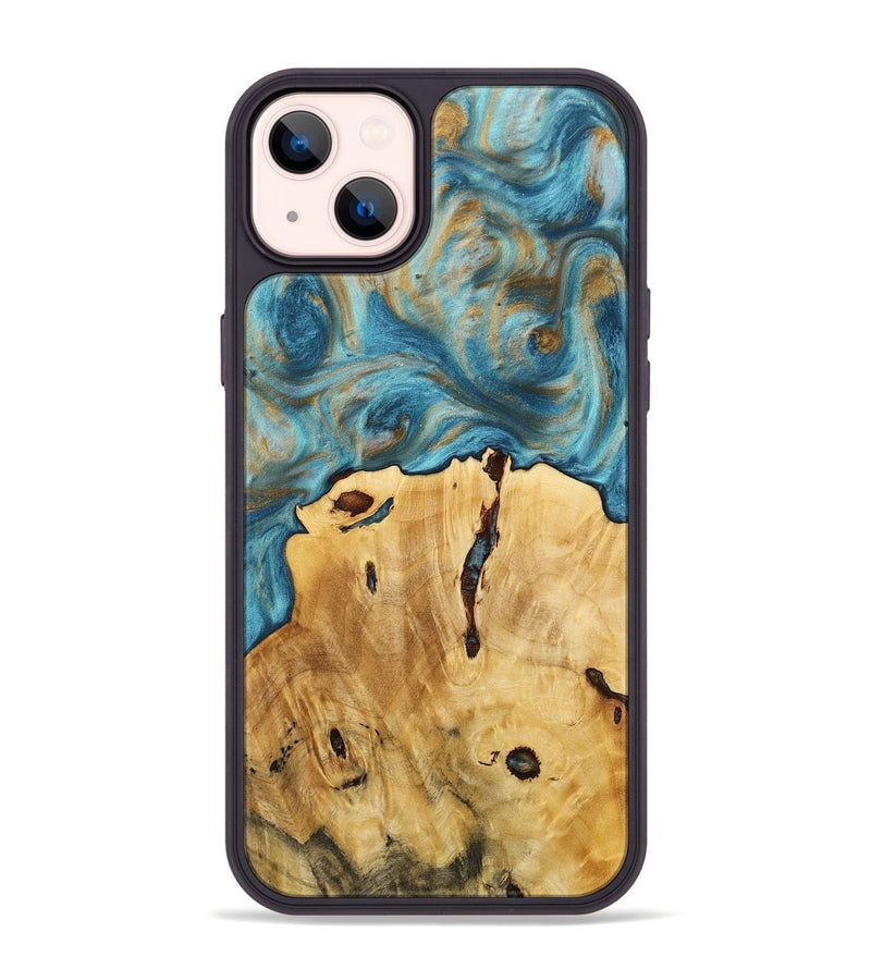 iPhone 14 Plus Wood+Resin Phone Case - Clay (Teal & Gold, 712346)