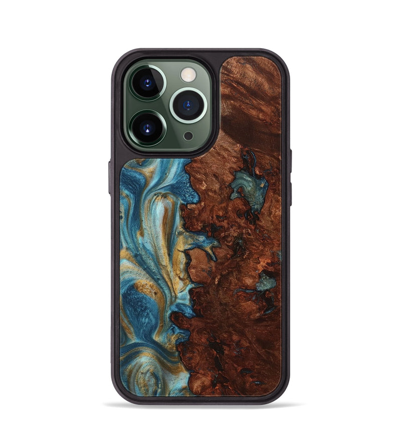 iPhone 13 Pro Wood+Resin Phone Case - Thiago (Teal & Gold, 712349)
