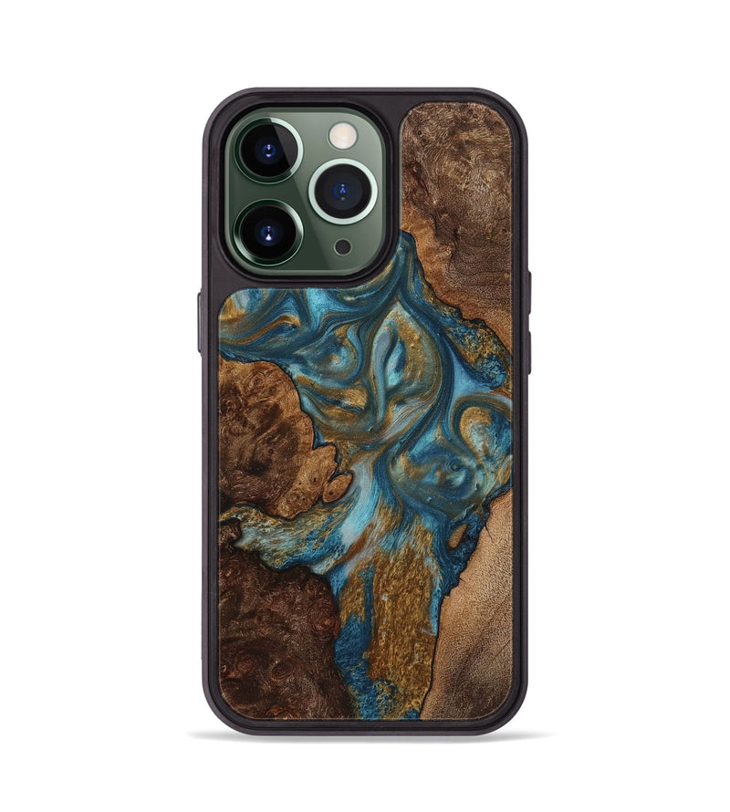 iPhone 13 Pro Wood+Resin Phone Case - Ora (Teal & Gold, 712395)