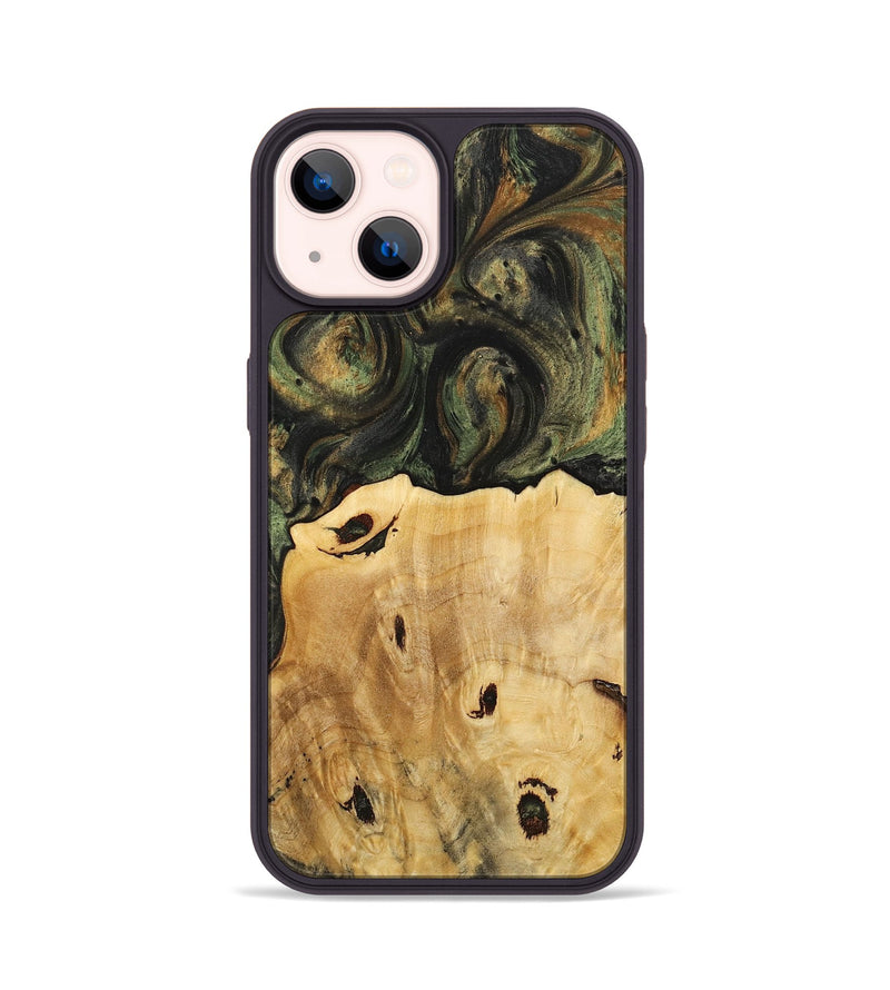 iPhone 14 Wood+Resin Phone Case - Carroll (Green, 712469)