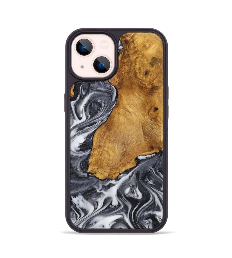 iPhone 14 Wood+Resin Phone Case - Jean (Black & White, 712492)