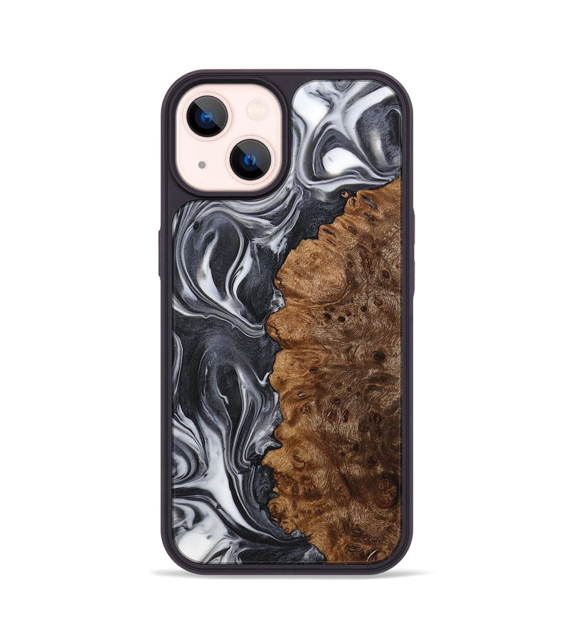 iPhone 14 Wood+Resin Phone Case - Sharon (Black & White, 712499)