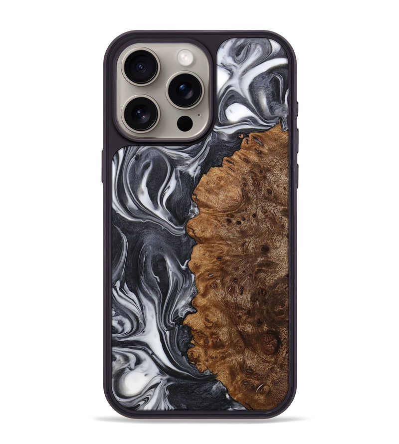 iPhone 15 Pro Max Wood+Resin Phone Case - Sharon (Black & White, 712499)