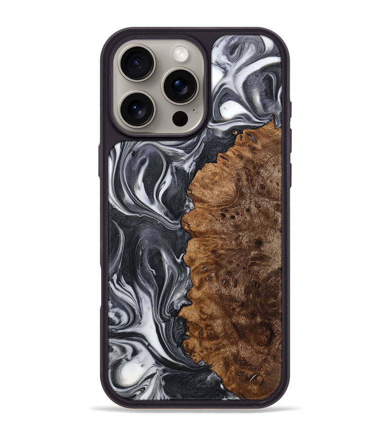 iPhone 16 Pro Max Wood+Resin Phone Case - Sharon (Black & White, 712499)