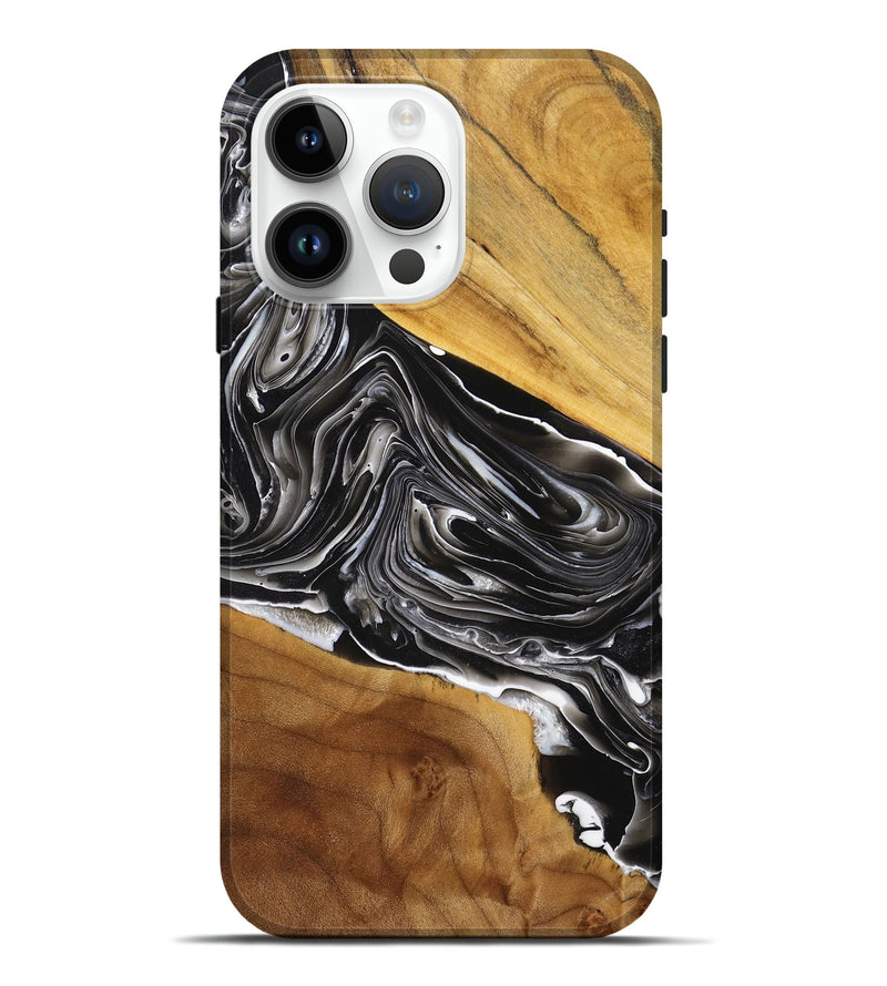 iPhone 15 Pro Max Wood+Resin Live Edge Phone Case - Emil (Black & White, 712550)