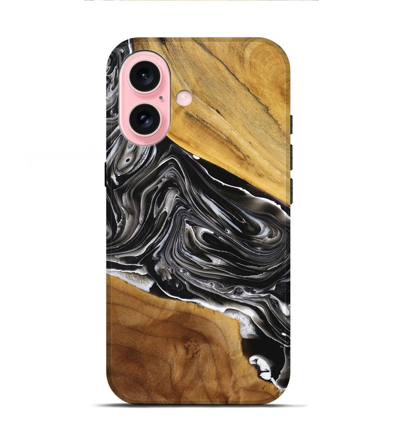 iPhone 16 Wood+Resin Live Edge Phone Case - Emil (Black & White, 712550)