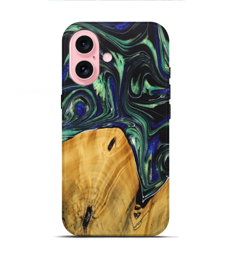 iPhone 16 Wood+Resin Live Edge Phone Case - Traci (Green, 712575)