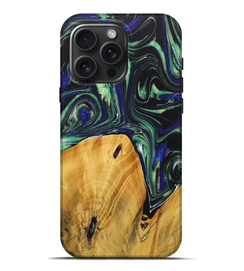 iPhone 16 Pro Max Wood+Resin Live Edge Phone Case - Traci (Green, 712575)