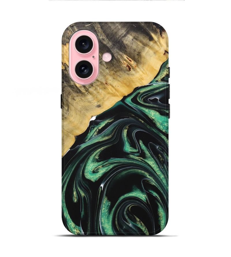 iPhone 16 Wood+Resin Live Edge Phone Case - Kenny (Green, 712576)