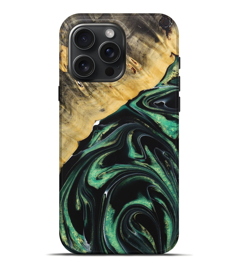 iPhone 16 Pro Max Wood+Resin Live Edge Phone Case - Kenny (Green, 712576)