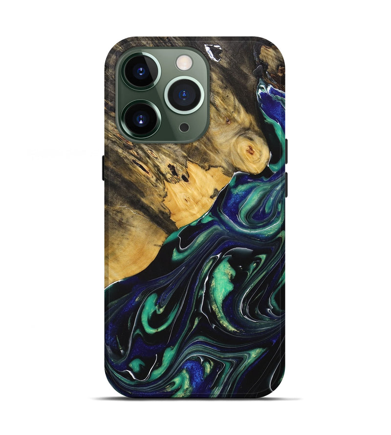 iPhone 13 Pro Wood+Resin Live Edge Phone Case - Eugene (Green, 712577)