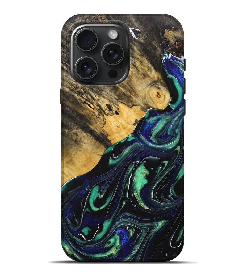 iPhone 16 Pro Max Wood+Resin Live Edge Phone Case - Eugene (Green, 712577)