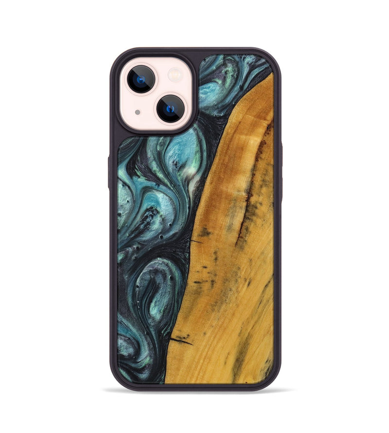 iPhone 14 Wood+Resin Phone Case - Mable (Blue, 712628)