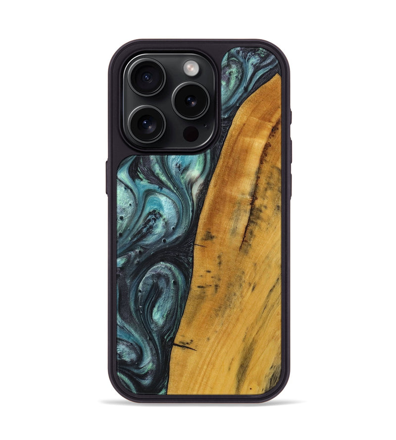 iPhone 15 Pro Wood+Resin Phone Case - Mable (Blue, 712628)