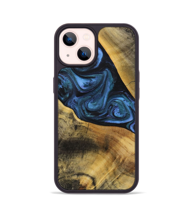 iPhone 14 Wood+Resin Phone Case - Adelyn (Blue, 712631)