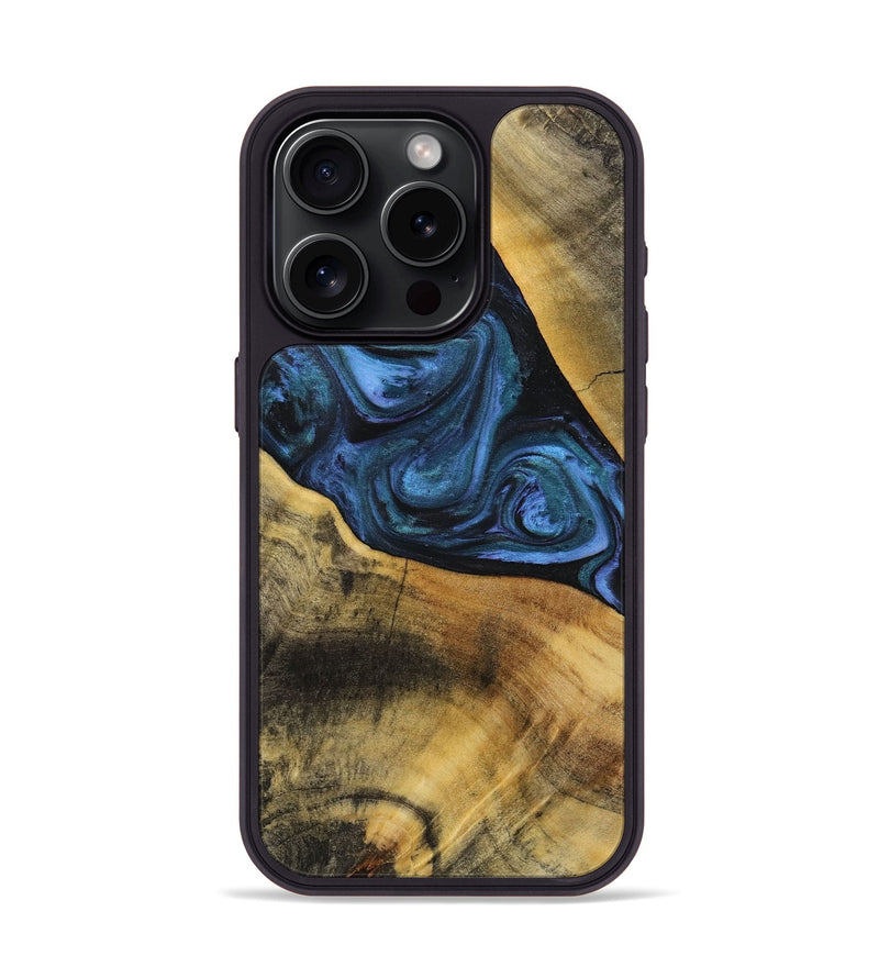 iPhone 15 Pro Wood+Resin Phone Case - Adelyn (Blue, 712631)