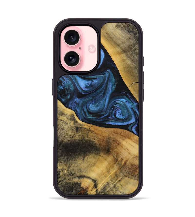 iPhone 16 Wood+Resin Phone Case - Adelyn (Blue, 712631)