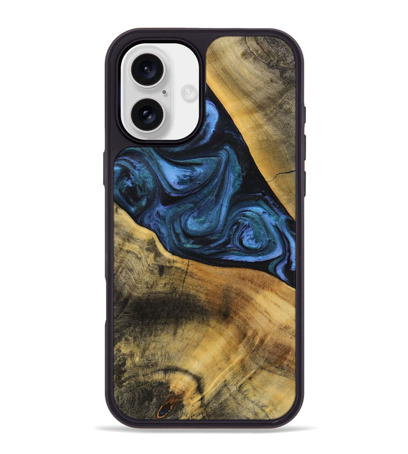 iPhone 16 Plus Wood+Resin Phone Case - Adelyn (Blue, 712631)