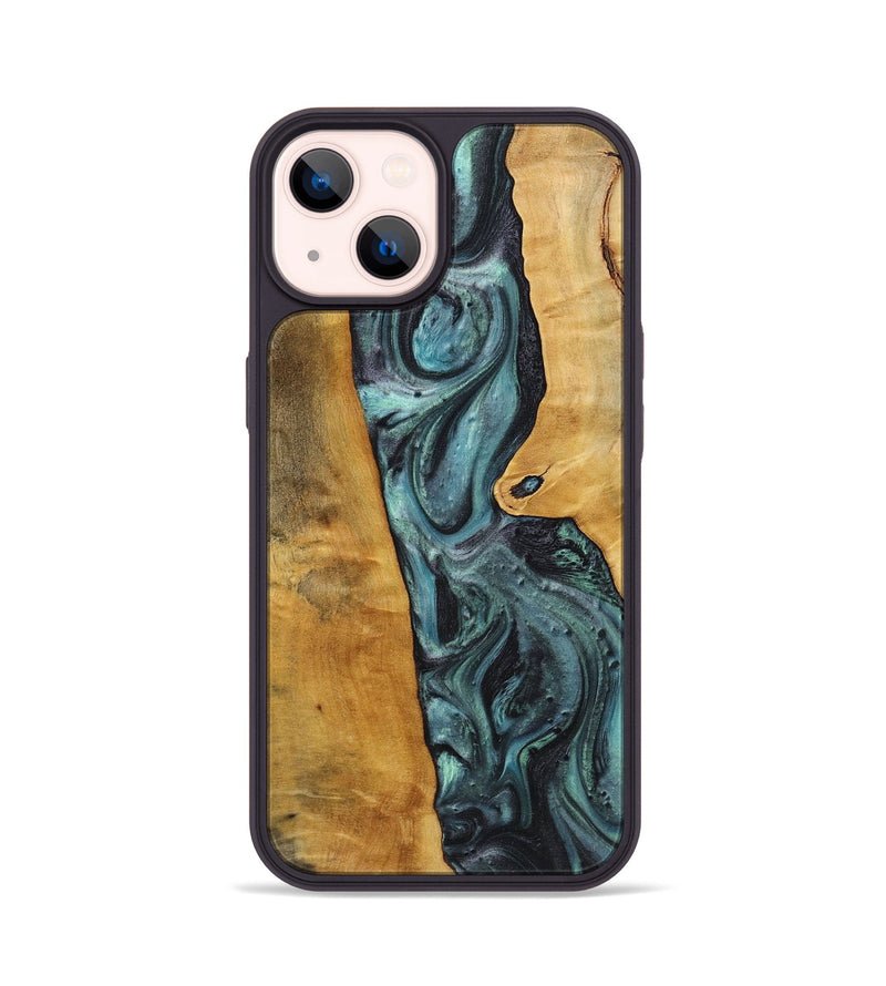 iPhone 14 Wood+Resin Phone Case - Aurora (Blue, 712640)