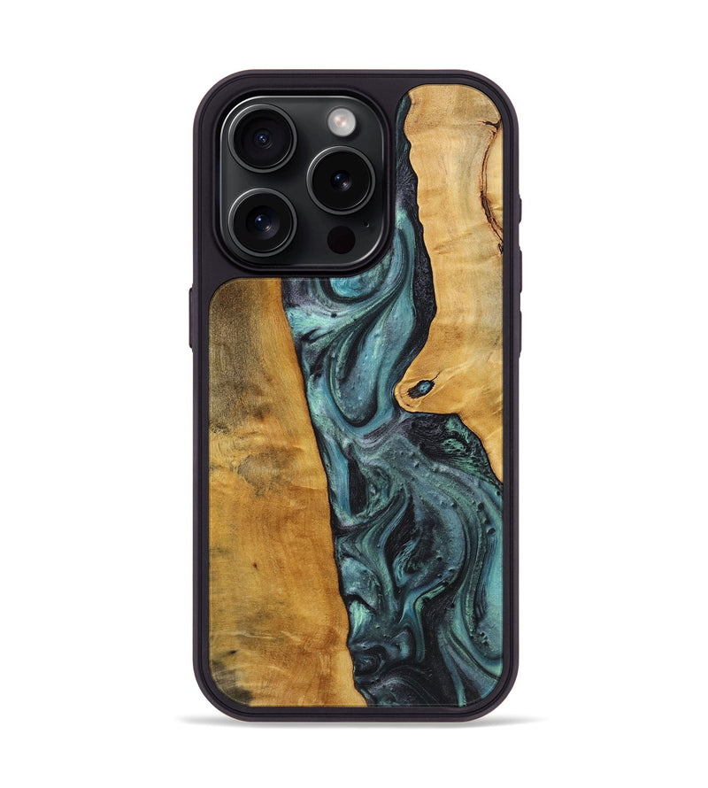 iPhone 15 Pro Wood+Resin Phone Case - Aurora (Blue, 712640)