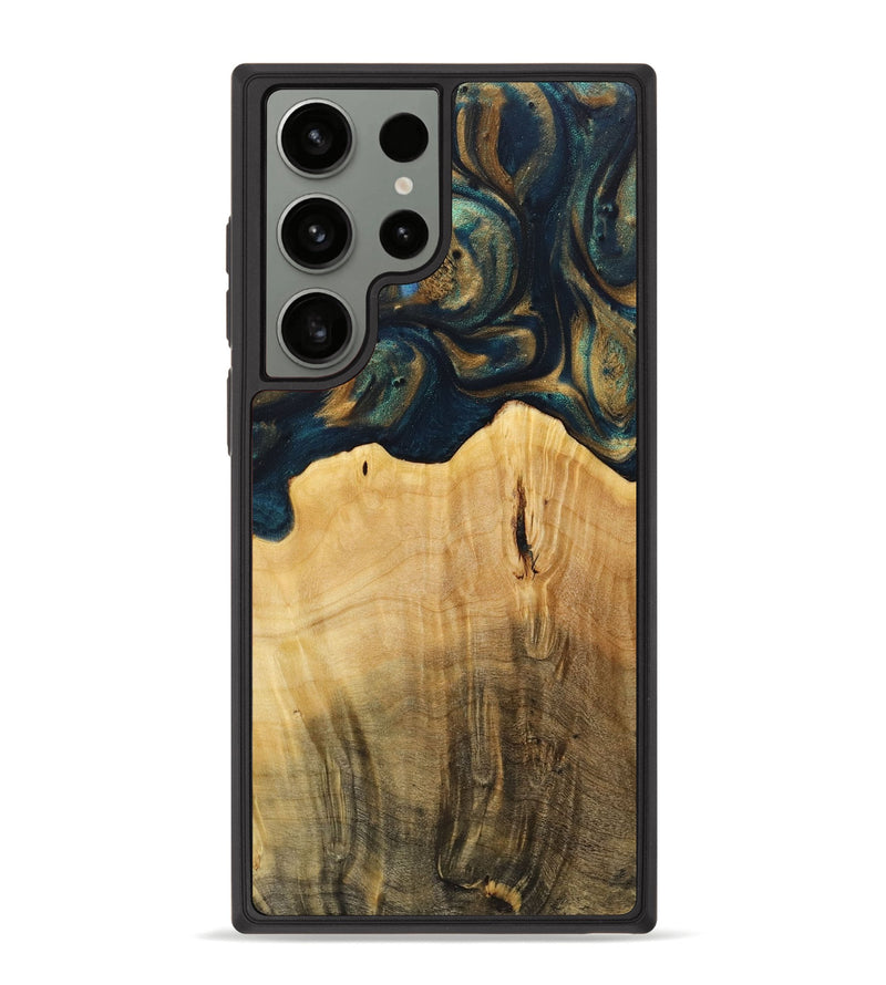 Galaxy S23 Ultra Wood+Resin Phone Case - Kellan (Teal & Gold, 712687)