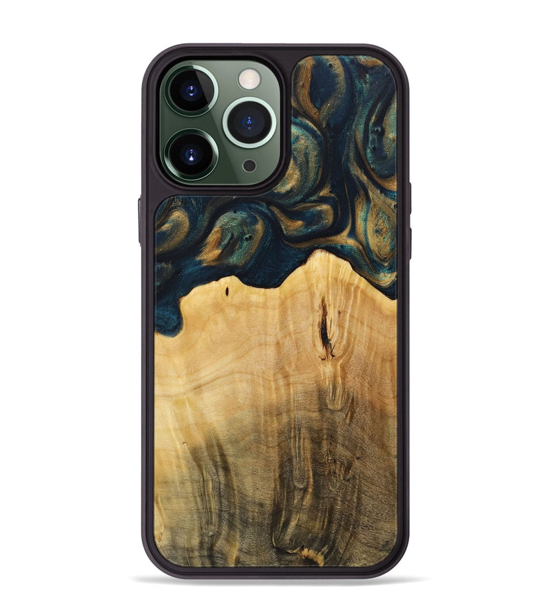 iPhone 13 Pro Max Wood+Resin Phone Case - Kellan (Teal & Gold, 712687)