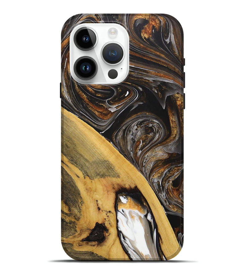 iPhone 15 Pro Max Wood+Resin Live Edge Phone Case - Nikita (Black & White, 712752)