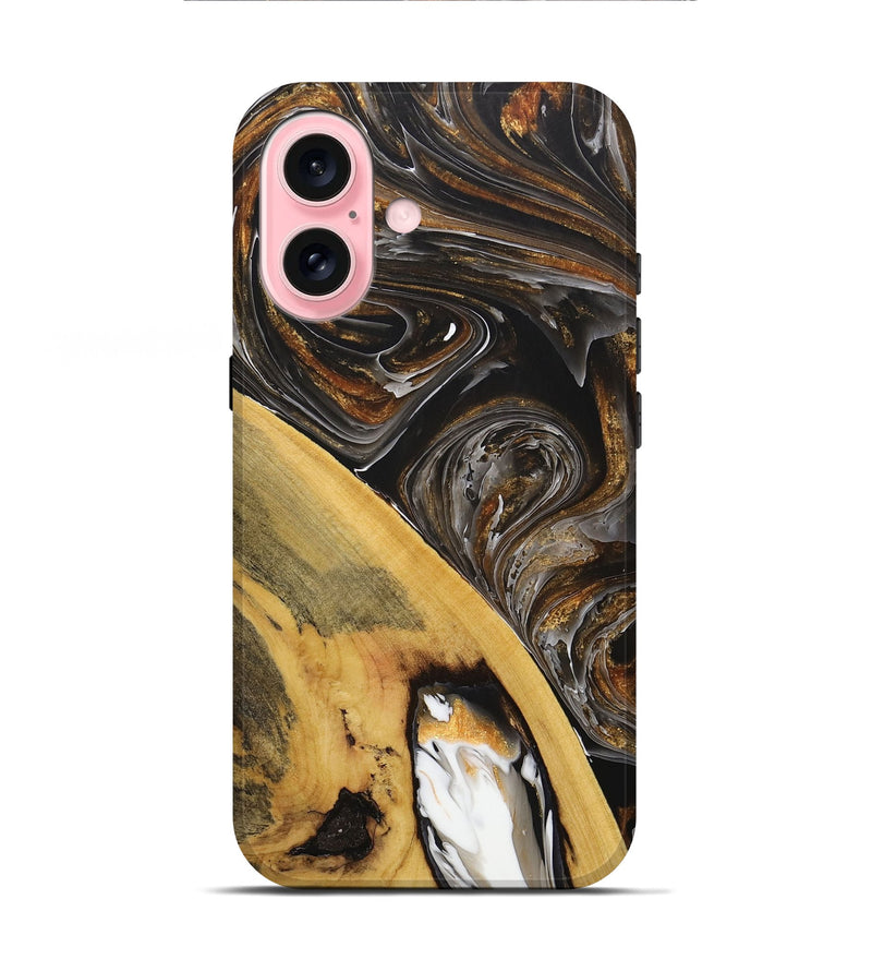 iPhone 16 Wood+Resin Live Edge Phone Case - Nikita (Black & White, 712752)