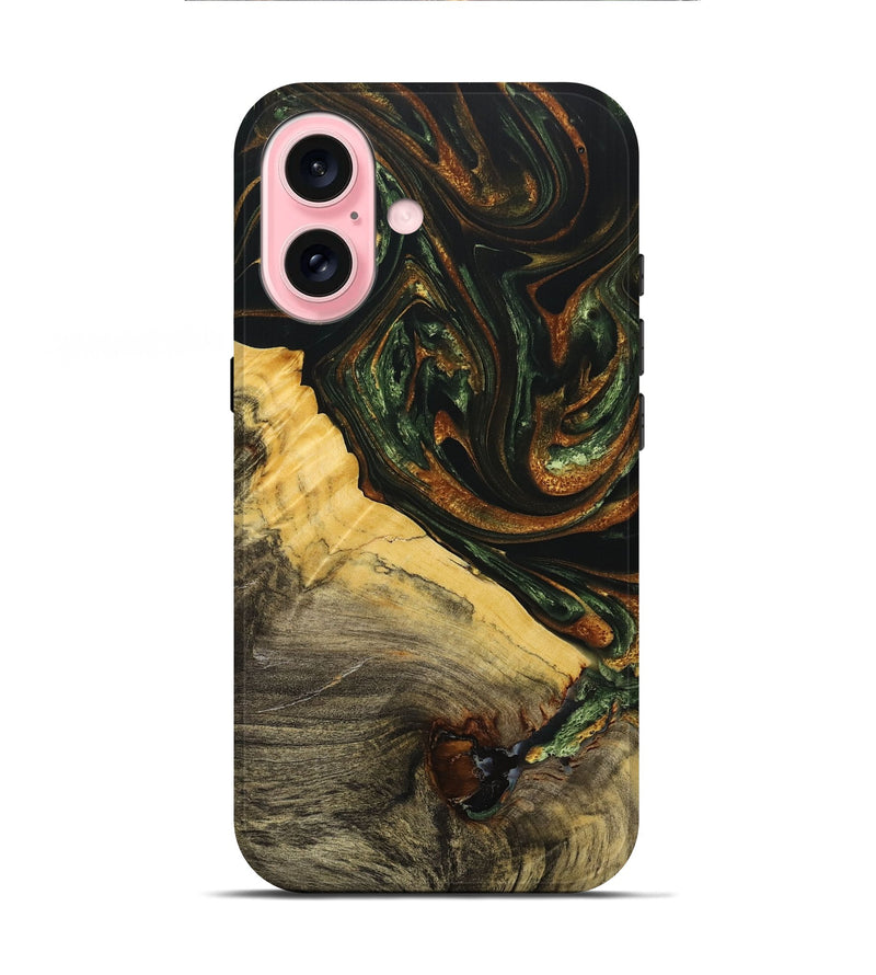 iPhone 16 Wood+Resin Live Edge Phone Case - Lucile (Green, 712760)