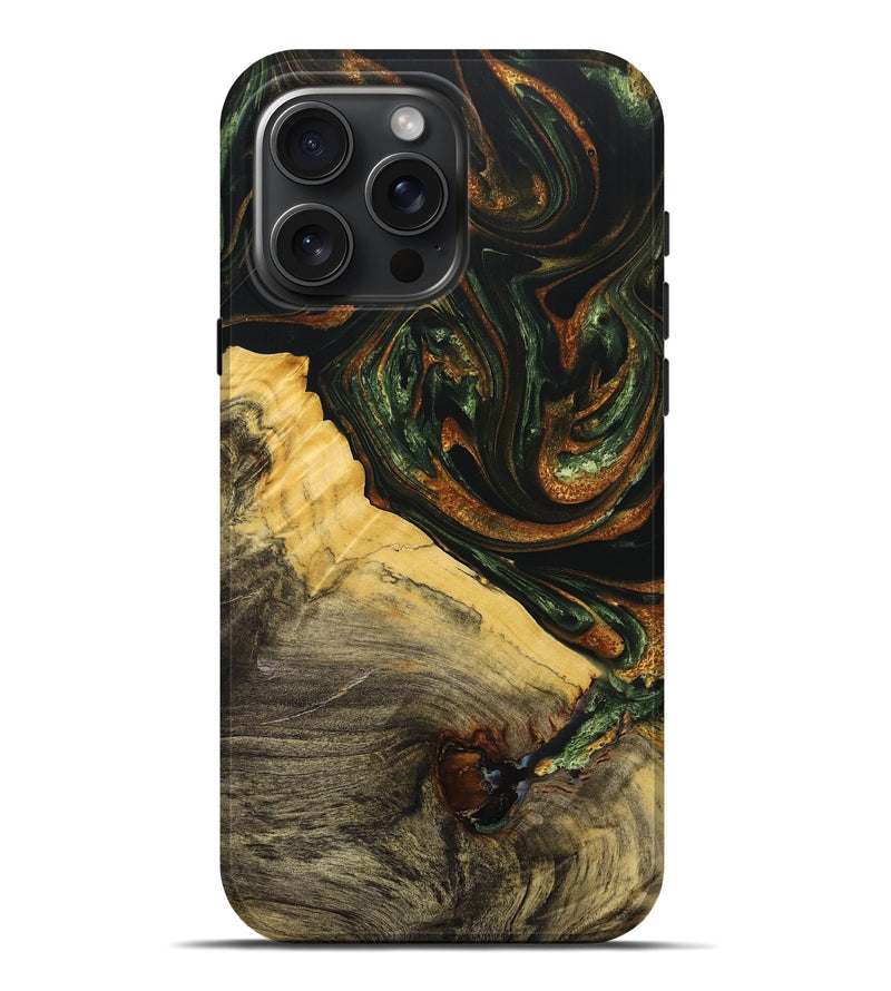 iPhone 16 Pro Max Wood+Resin Live Edge Phone Case - Lucile (Green, 712760)