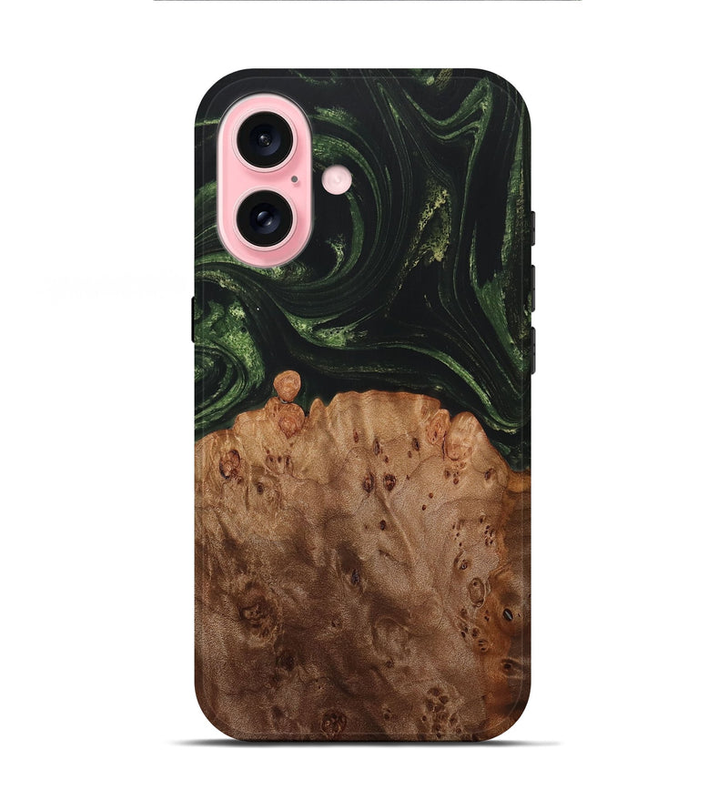 iPhone 16 Wood+Resin Live Edge Phone Case - Donnie (Green, 712761)