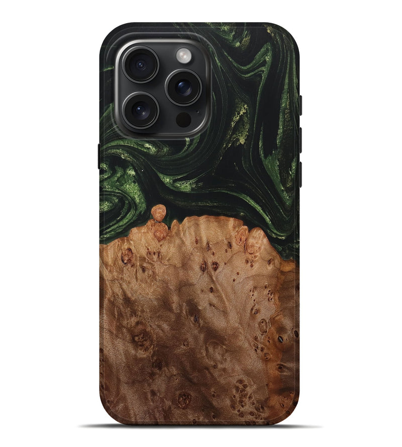 iPhone 16 Pro Max Wood+Resin Live Edge Phone Case - Donnie (Green, 712761)