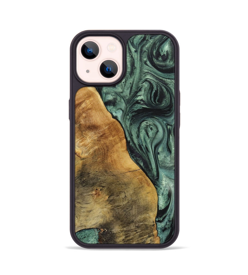 iPhone 14 Wood+Resin Phone Case - Mallory (Green, 712974)