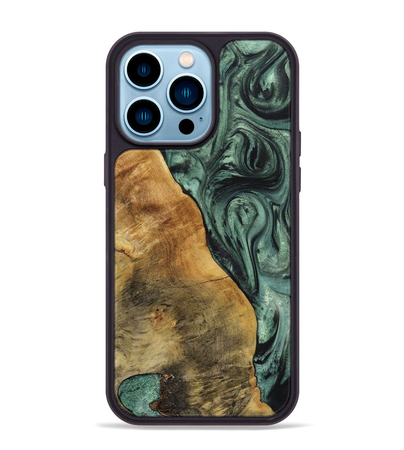 iPhone 14 Pro Max Wood+Resin Phone Case - Mallory (Green, 712974)