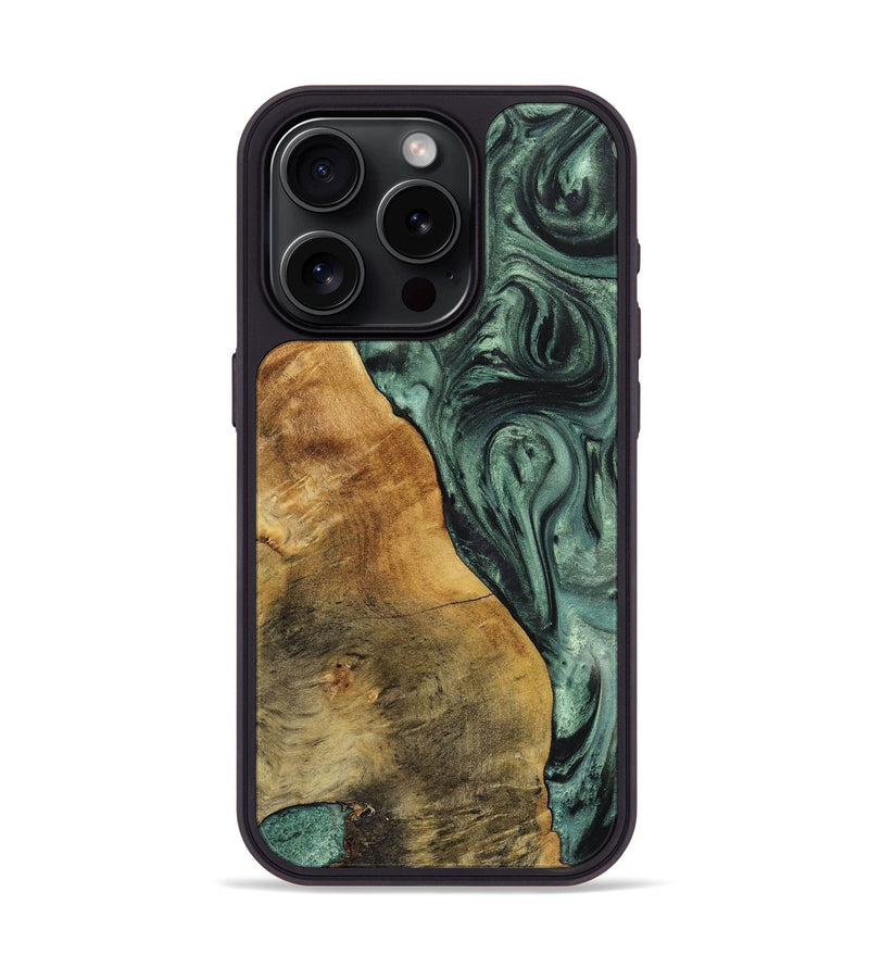 iPhone 15 Pro Wood+Resin Phone Case - Mallory (Green, 712974)