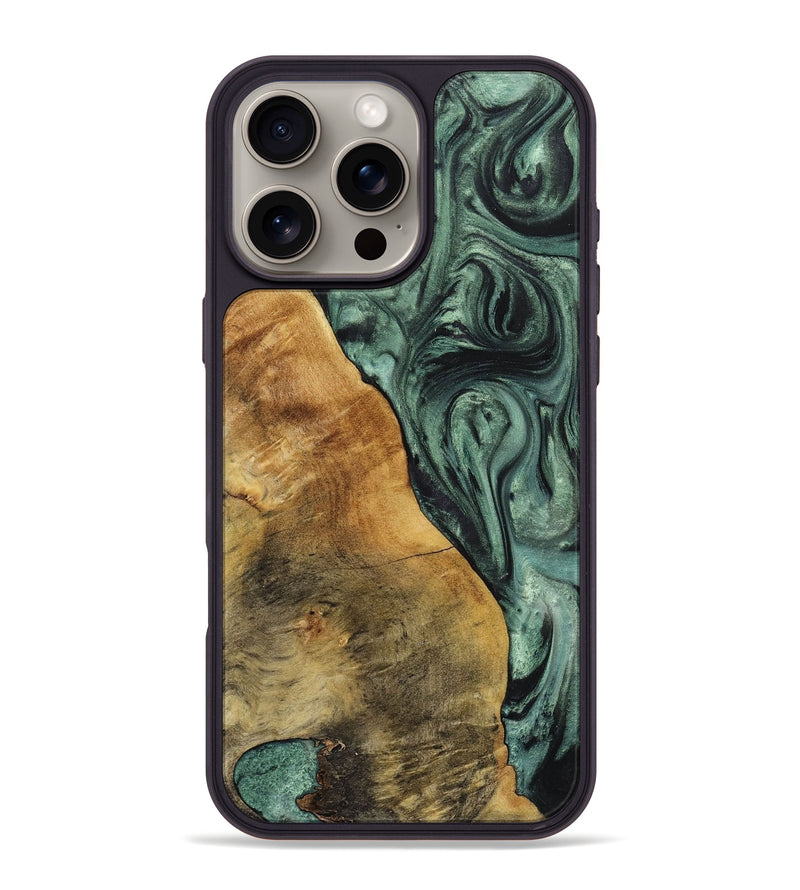 iPhone 16 Pro Max Wood+Resin Phone Case - Mallory (Green, 712974)