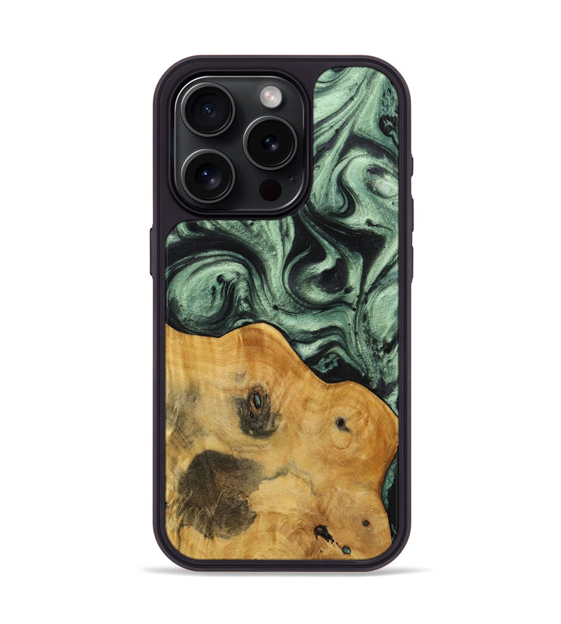 iPhone 15 Pro Wood+Resin Phone Case - Jo (Green, 712979)