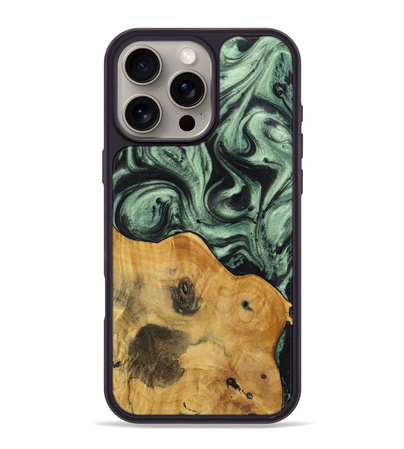 iPhone 16 Pro Max Wood+Resin Phone Case - Jo (Green, 712979)