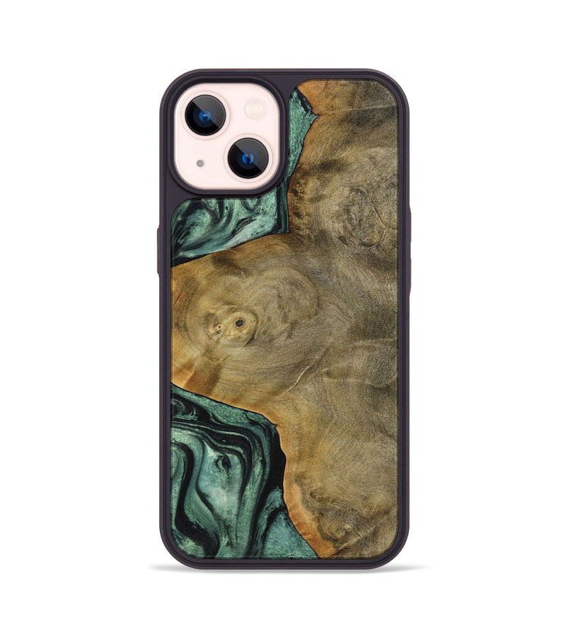 iPhone 14 Wood+Resin Phone Case - Kennedy (Green, 712981)