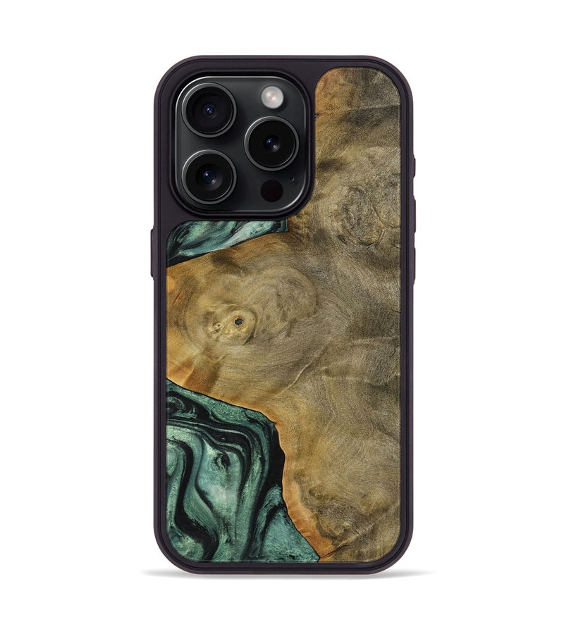 iPhone 15 Pro Wood+Resin Phone Case - Kennedy (Green, 712981)