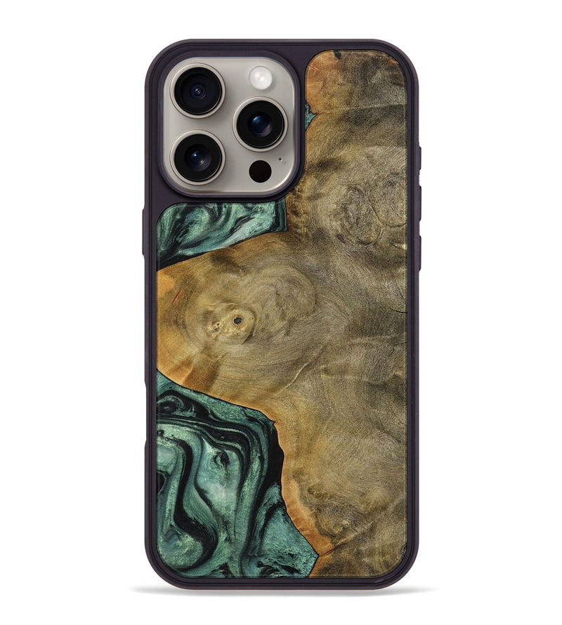 iPhone 16 Pro Max Wood+Resin Phone Case - Kennedy (Green, 712981)