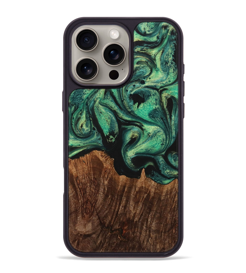 iPhone 16 Pro Max Wood+Resin Phone Case - Kevin (Green, 712999)