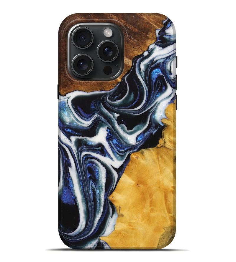 iPhone 16 Pro Max Wood+Resin Live Edge Phone Case - Bentley (Blue, 713019)