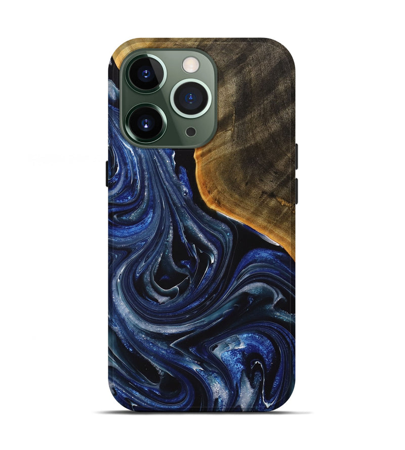 iPhone 13 Pro Wood+Resin Live Edge Phone Case - Connie (Blue, 713020)